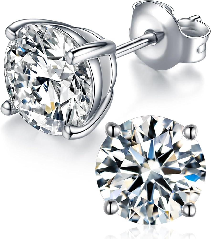 Moissanite Stud Earrings, Round Cut D Color VVS1 Clarity Lab Created Moissanite Earrings Studs 18... | Amazon (US)