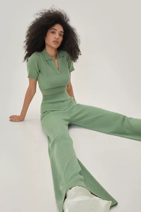 Knitted Rib Collar Detail Top And Trouser Set | NastyGal (UK, IE)