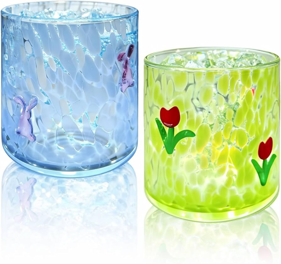 2 Pcs Easter Icon Glass Cups - 14 oz Juice Glasses, Hand-blown Old Fashioned Drinking Glasses for... | Amazon (US)