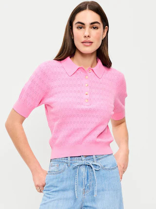 SoSoft Lite Short-Sleeve Pointelle Cropped Polo | Old Navy (US)