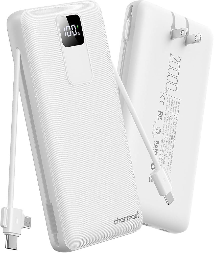 charmast Portable Charger with Built-in Wall Plug and Cables, 20000mAh Power Bank Travel Essentia... | Amazon (US)