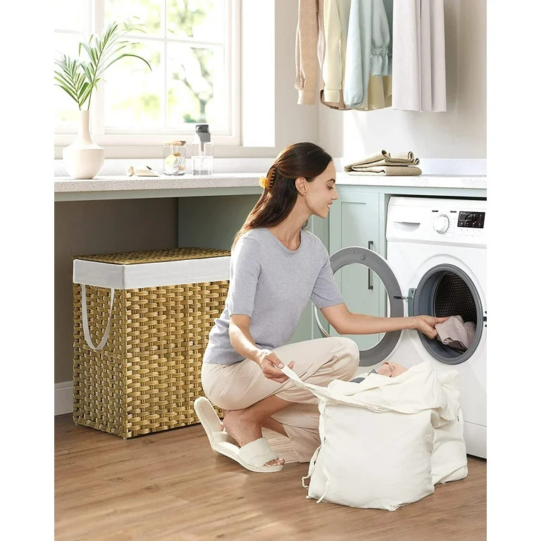 SONGMICS 110L Laundry Hamper Basket with Lid Clothes Hamper with 2 Removable Liner Bags & 6 Mesh ... | Walmart (US)