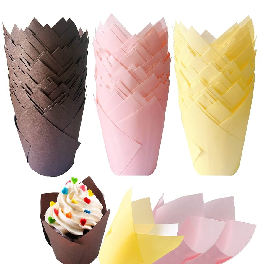 150PCS Tulip Cupcake Liners,Natural Baking Cups Muffin Cupcake Grease-Proof Wrappers for Wedding,... | Amazon (US)