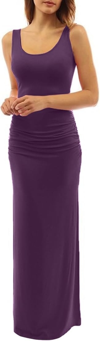 Vrtige Women's Scoop Neck Ruched Sleeveless Split Slit Hem Bodycon Maxi Long Tank Dress | Amazon (US)