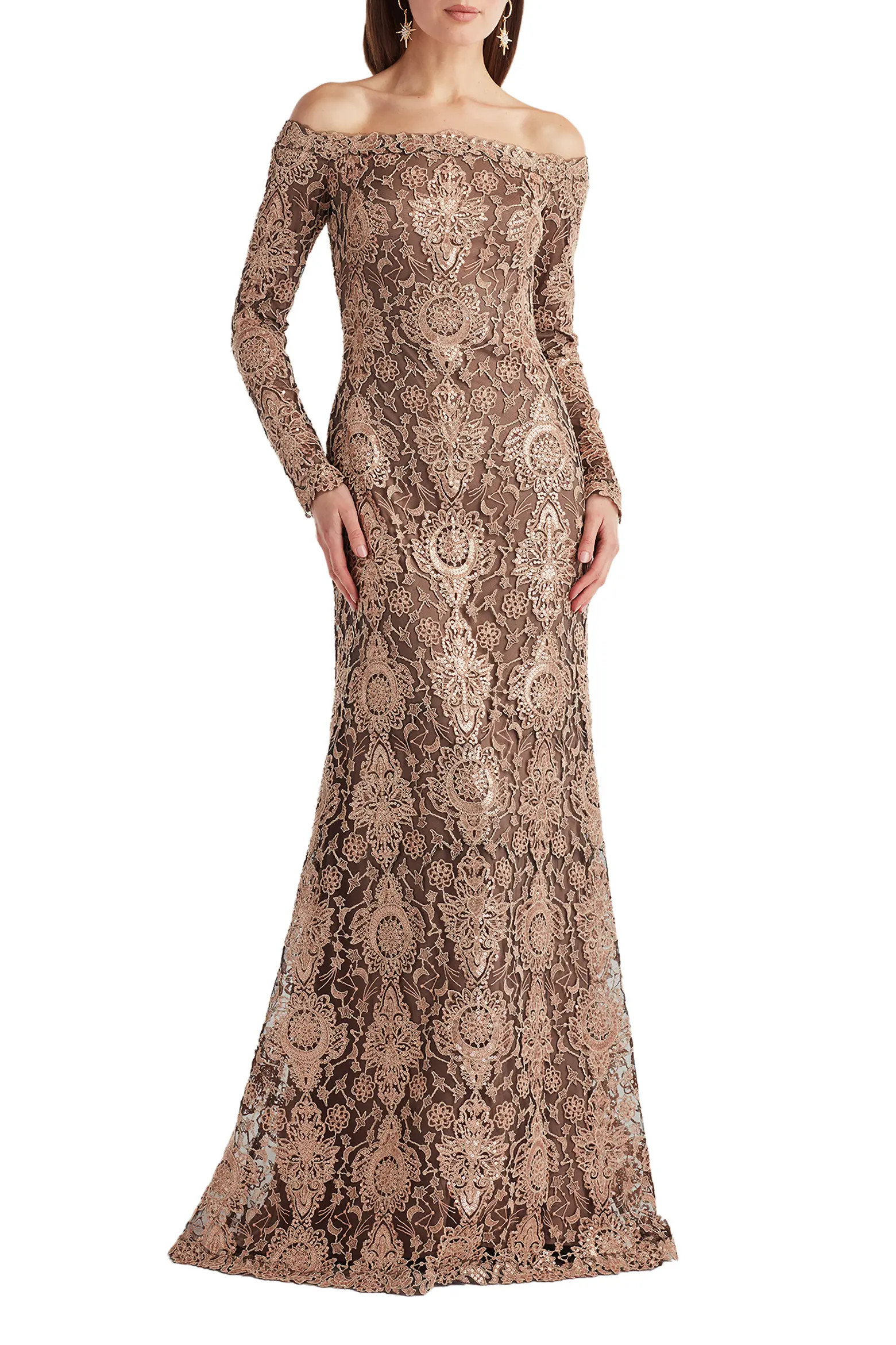 Sequin & Lace Off the Shoulder Long Sleeve Gown (Women) | Nordstrom | Nordstrom