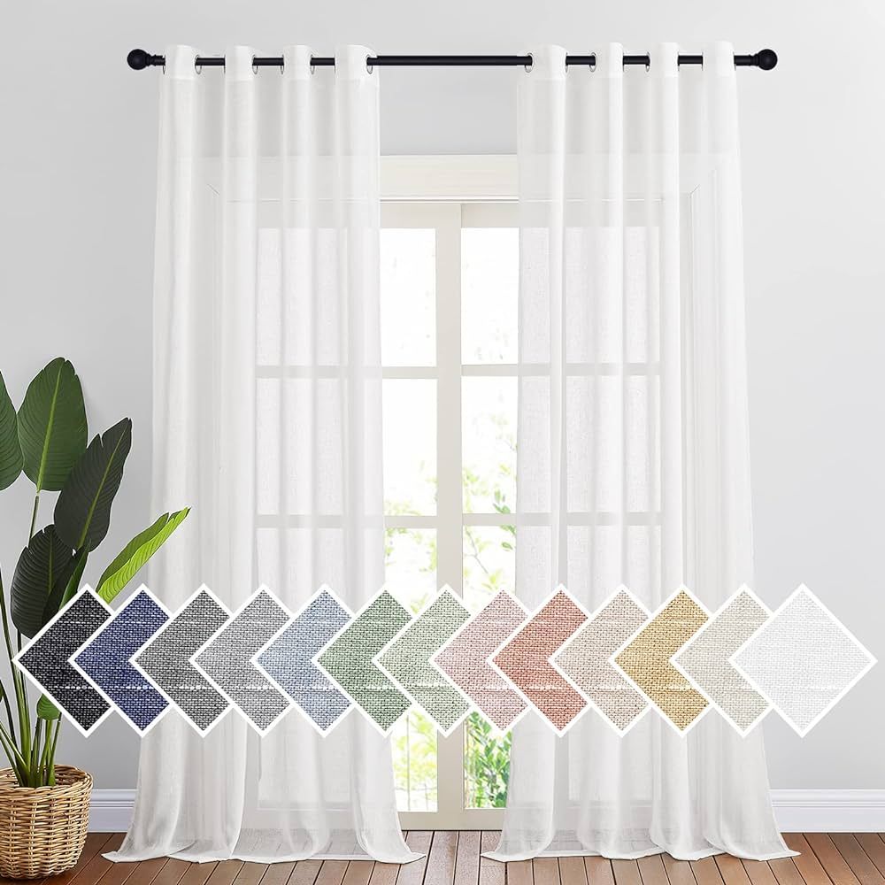 NICETOWN White Linen Curtains 108 inches Extra Long 2 Panels Set, Grommet Open Linen Elegant Priv... | Amazon (US)