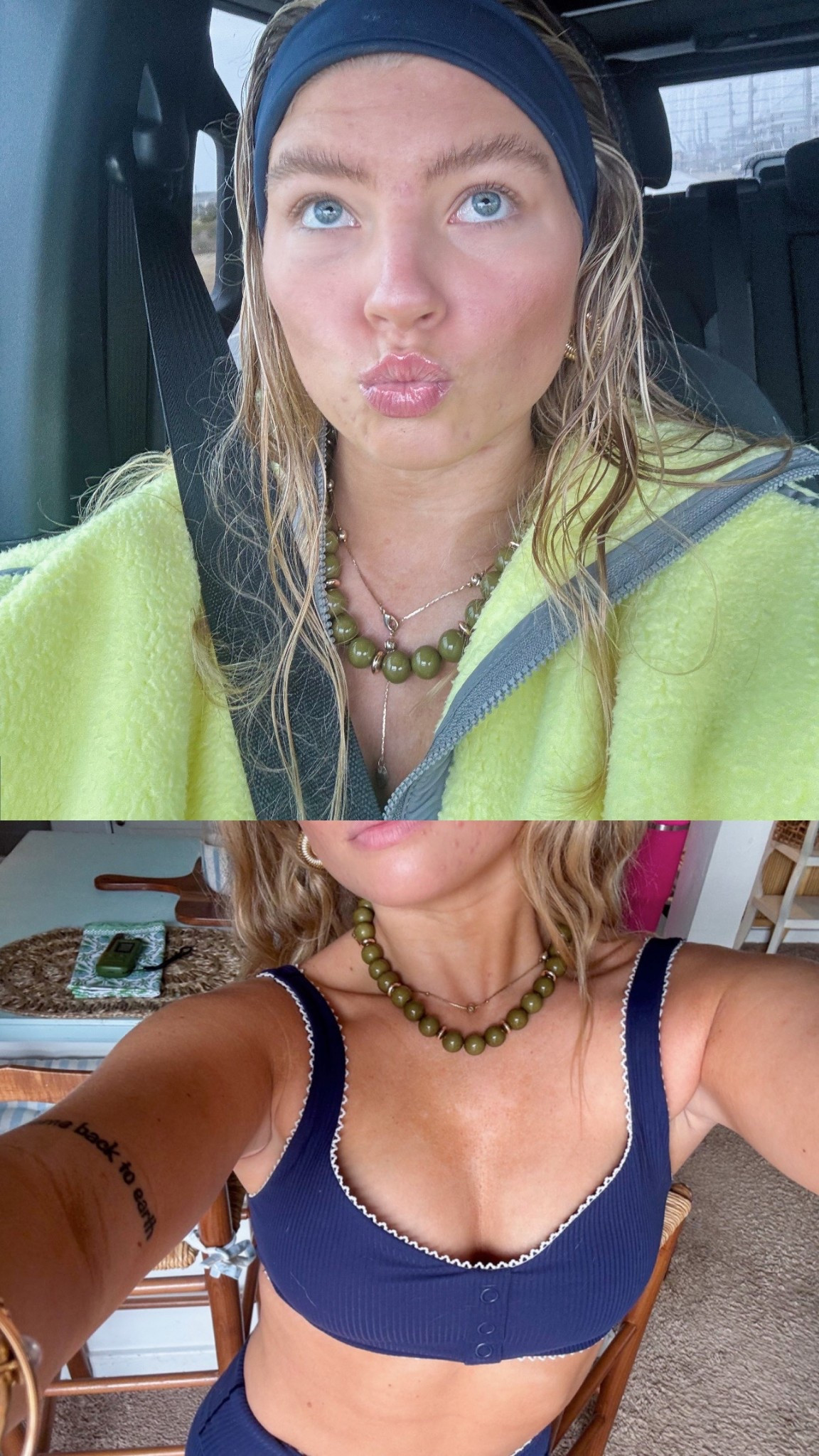 a neon and navy colorway today 🫐🥝 workout set is a small from aerie and the lace details add so much character (sale going on now) 

#LTKgrwm #LTKootd #LTKActive