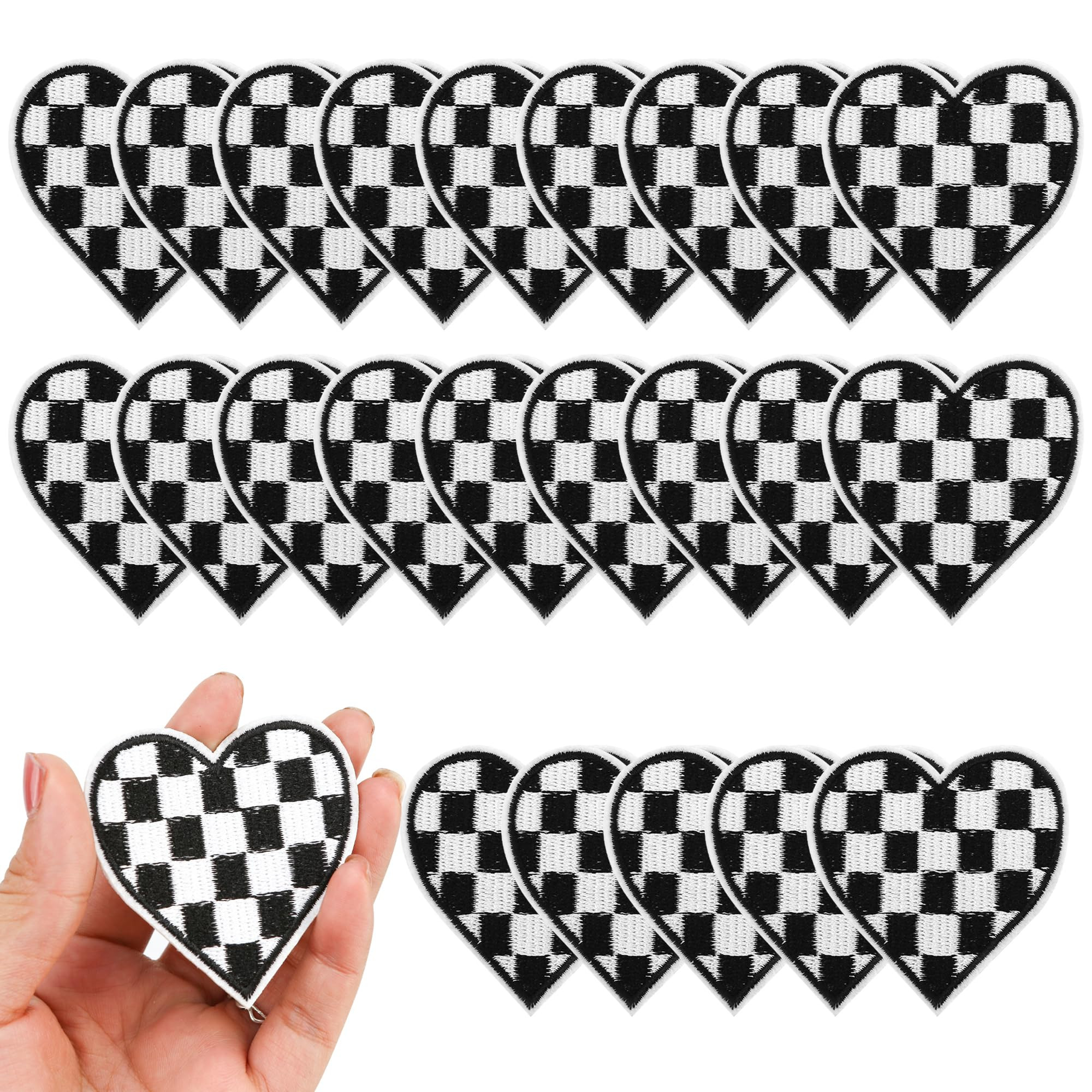 Set of 24pcs Racing Day Heart Iron On Patches, Black and White Checkered Flag Race Day Embroidere... | Amazon (US)