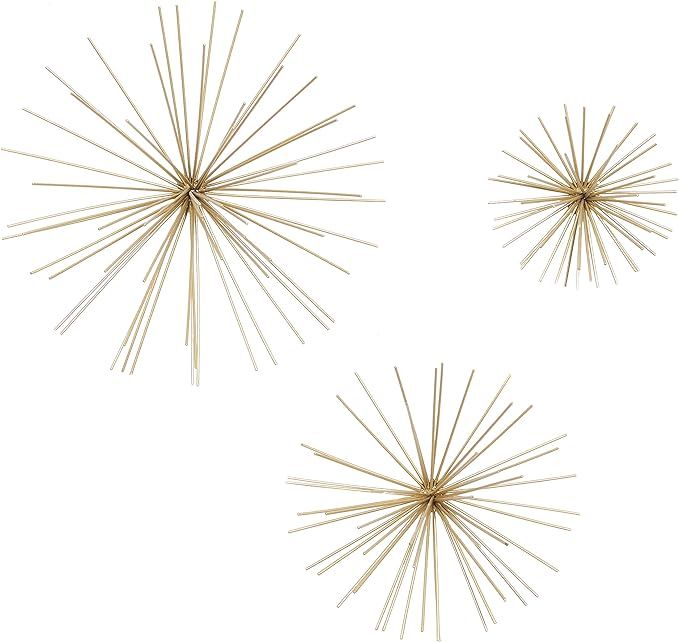 Deco 79 Contemporary Metal Starburst Wall Decor, 12", 9" and 6"L, Textured Gold Finish, Set of 3 | Amazon (US)