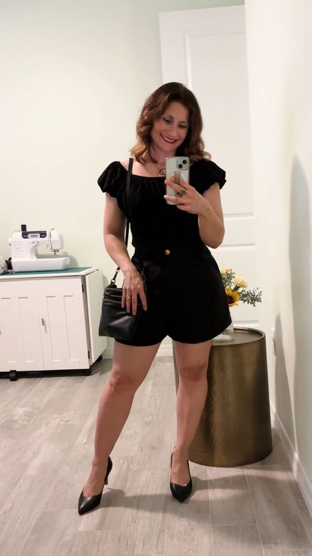 All black for date night. My shorts are perfect for wider legs and have a stretchy back! Wearing XS, tts. I made my faux leather purse - great beginner sewing pattern for learning zippers and it has a sewalong on YouTube!

#LTKStyleTip #LTKVideo #LTKSummerSales