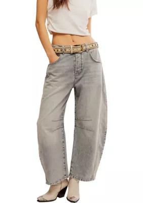 Free People We the Free Good Luck Mid Rise Barrel Jeans, Grey, 28 | Belk