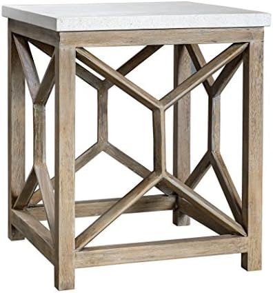 Uttermost Catali 22" Square Stone Top End Table in Ivory and Oatmeal | Amazon (US)