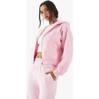 DSGN Studio Women's Contrast Script Boxy Crop Zip Through Hoodie in Pink | Size: XL | Knitted | boohoo (US & Canada)