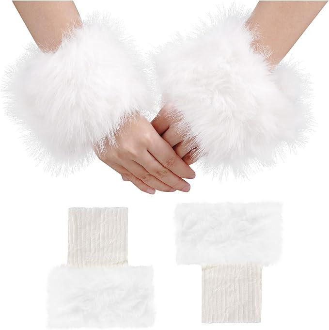 Faux Fur Short Wrist Cuff Set Incluidng Fuzzy Arm Warmers Boot Cuffs Furry for Women Girls | Amazon (US)