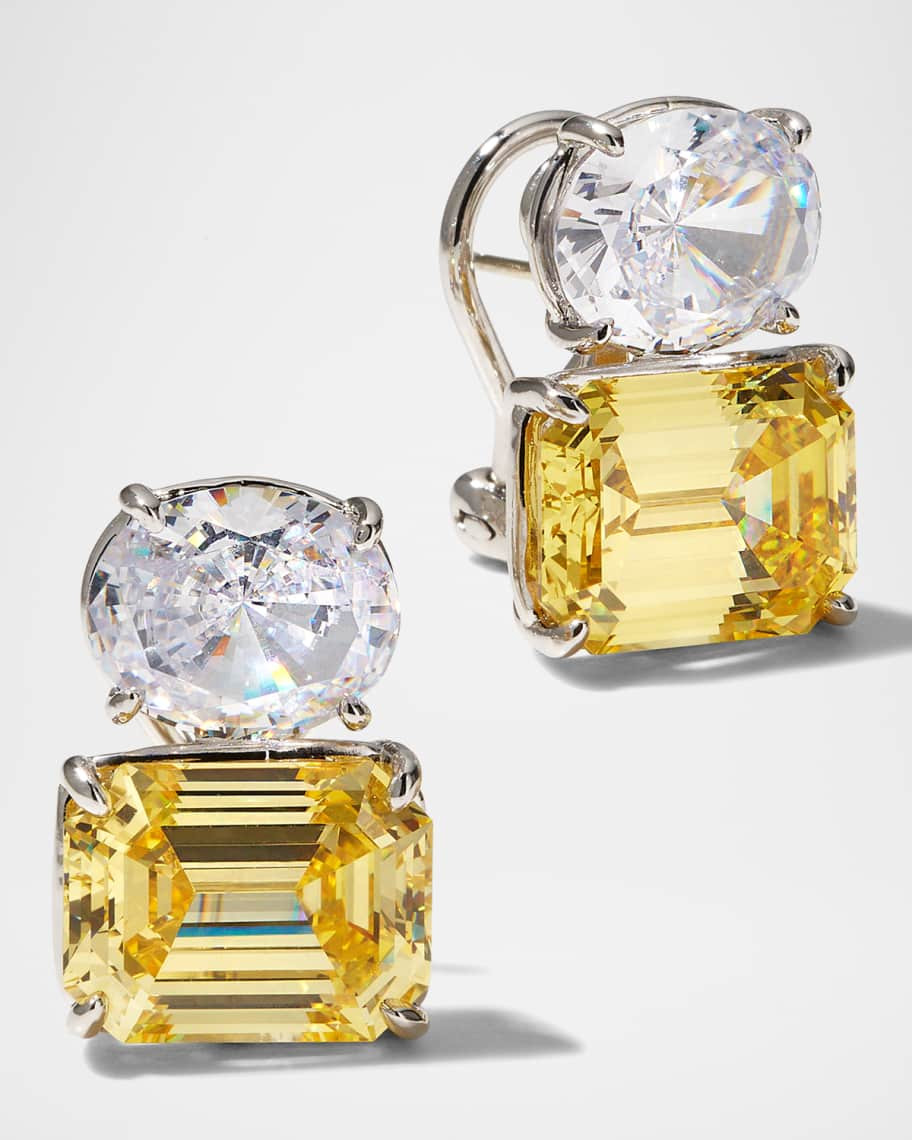 Fantasia by DeSerio 26.0 TCW White Oval & Canary Emerald-Cut Stud Earrings | Neiman Marcus