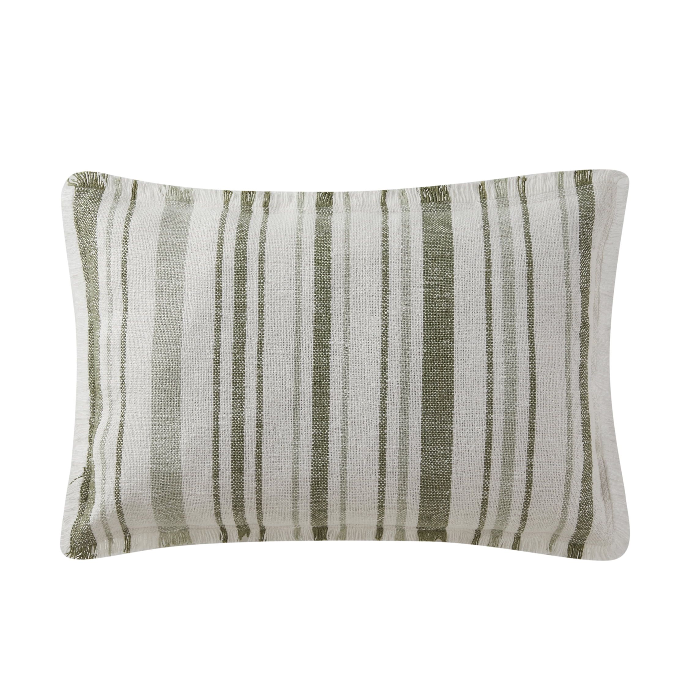 Gap Home Knit Stripe 100% Organic Cotton Fringe Decorative Pillow Sage 14" x 20" | Walmart (US)