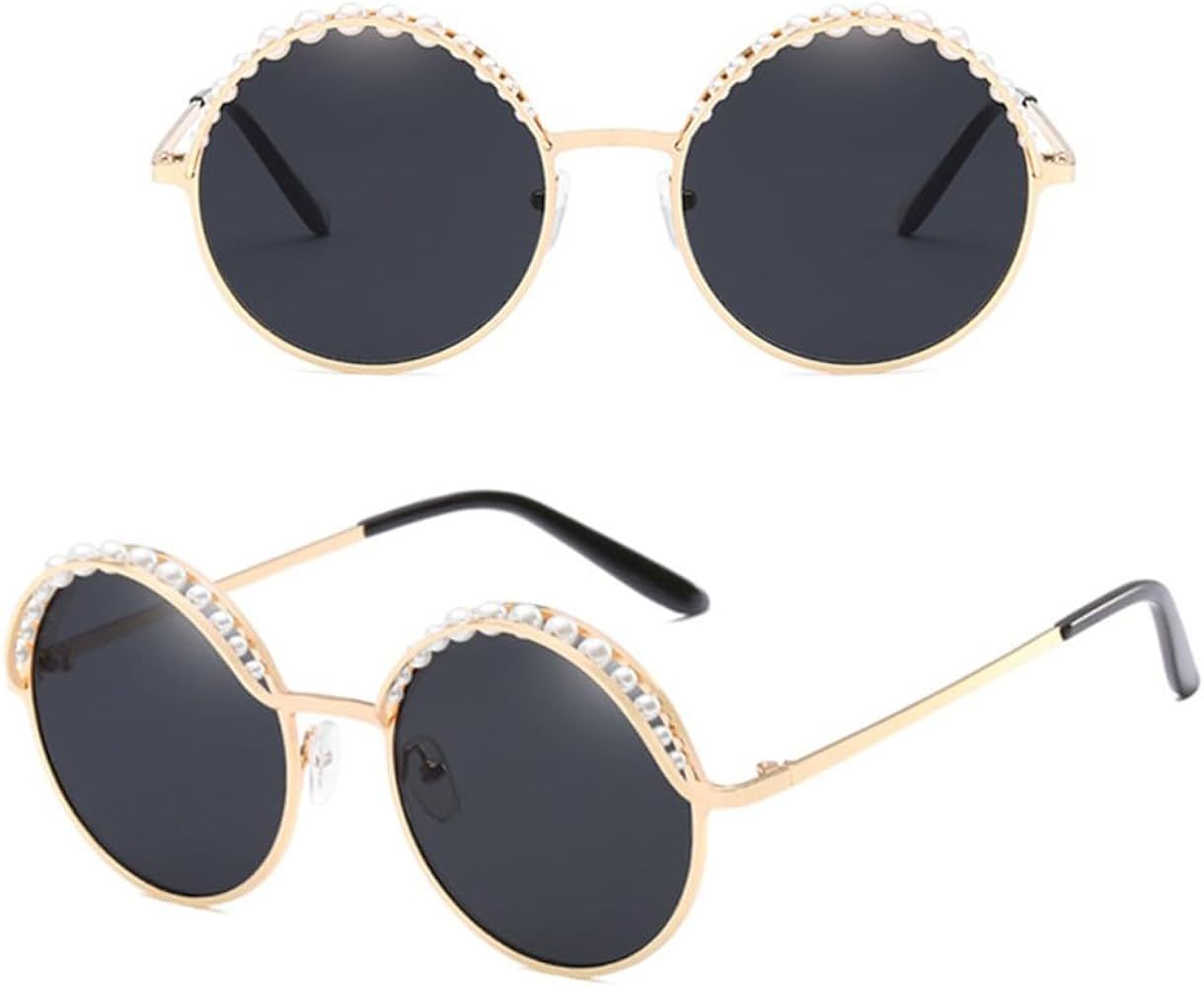 Pearls Round Sunglasses Women Female Mirror Eyewear Ladies | Amazon (US)