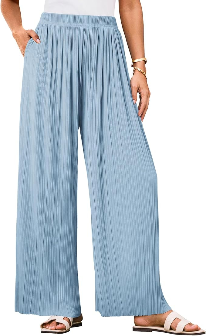 GRACE KARIN Women Wide Leg Pants Pleated Work Dress Pants Elastic Waisted Pull on Business Casual... | Amazon (US)