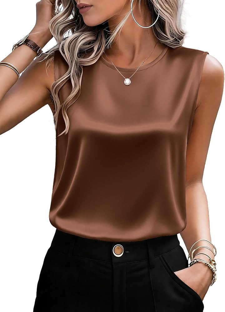 Zeagoo Womens Satin Tank Tops Sleeveless Blouses Dressy Casual Work Shirts | Amazon (US)