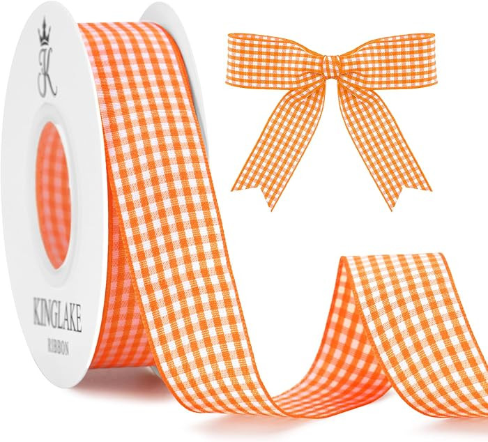 KINGLAKE Orange Gingham Ribbon - 1'' x 25 Yds Orange Plaid Ribbon | Amazon (US)