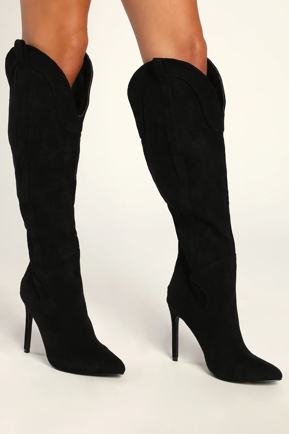 Sayyna Black Suede Pointed-Toe Knee-High Boots | Lulus (US)