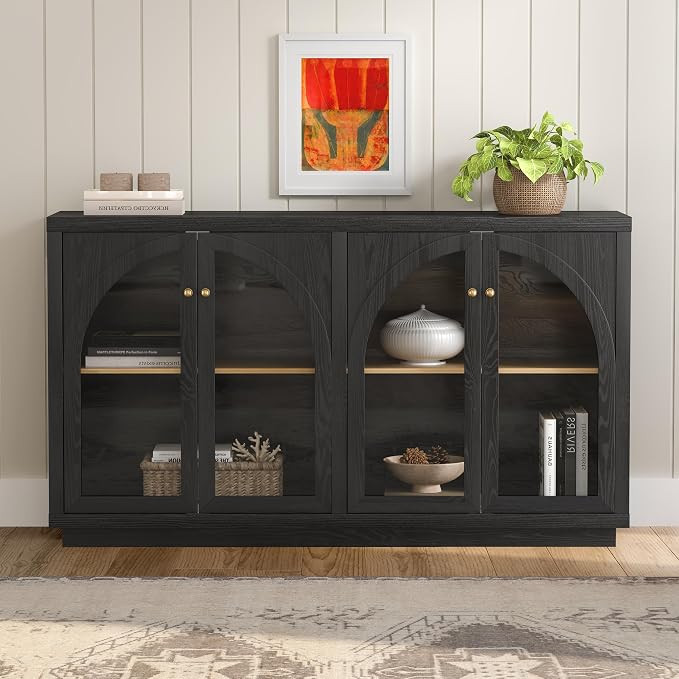 Arched Sideboard Buffet Cabinet with 4 Doors, Modern Accent Storage Cabinet with Adjustable Shelv... | Amazon (US)
