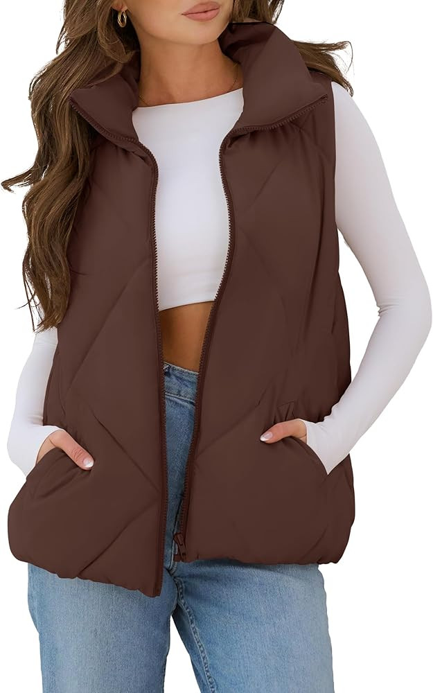 MEROKEETY Womens 2025 Puffer Vest Sleeveless Zip Up Quilted Coat Stand Collar Gilet Jacket With P... | Amazon (US)