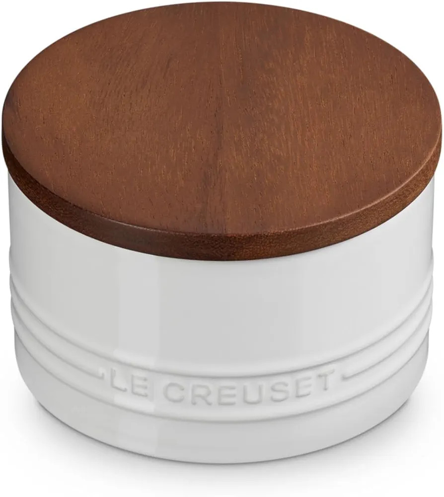 Le Creuset Signature Salt Cellar and Storage Canister with Wood Lid, 16 oz., White | Amazon (US)