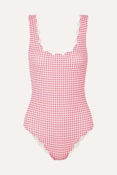 Marysia - Palm Springs Scalloped Gingham Stretch-crepe Swimsuit - Pink | NET-A-PORTER (US)