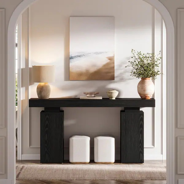 Industrial Sofa Console Table with Double Pedestal for Entryway - Bed Bath & Beyond - 42875312 | Bed Bath & Beyond