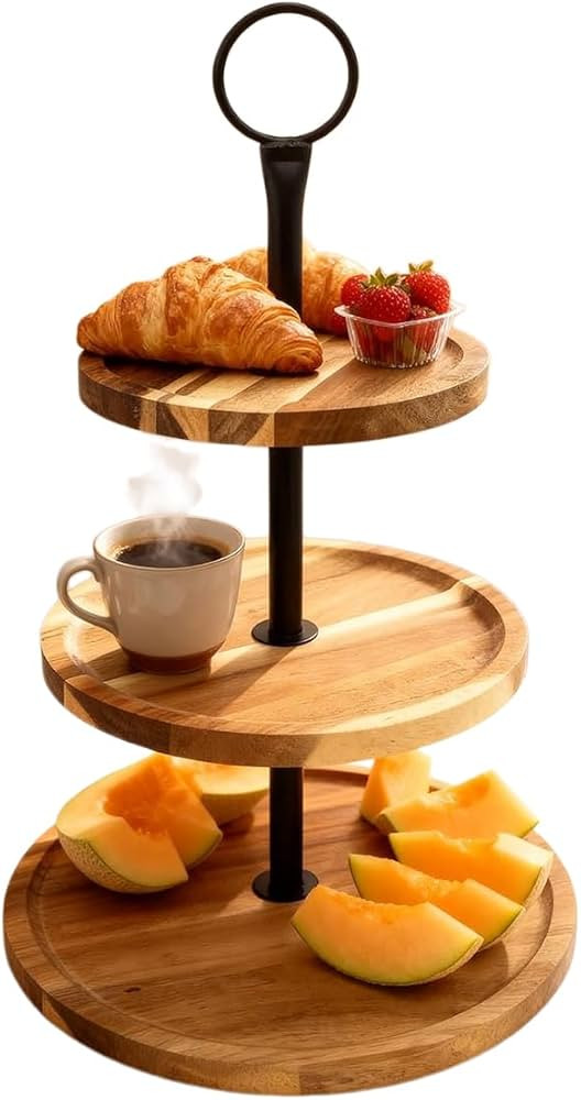 Odowalker 1 Pcs Wood Dessert Tray, 3 Tier Round Cupcake Stand, Wood Tiered Serving Tray Cupcake T... | Amazon (US)