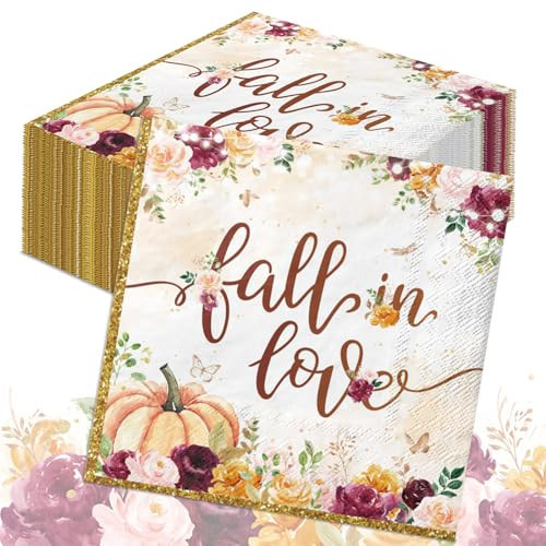 Fall in Love Bridal Shower Decorations - 40Pcs Fall in Love Napkins Fall Pumpkin Maple Leaf Party Napkins Fall in Love Wedding Table Decorations for Fall Bridal Shower,Autumn Party | Amazon (US)