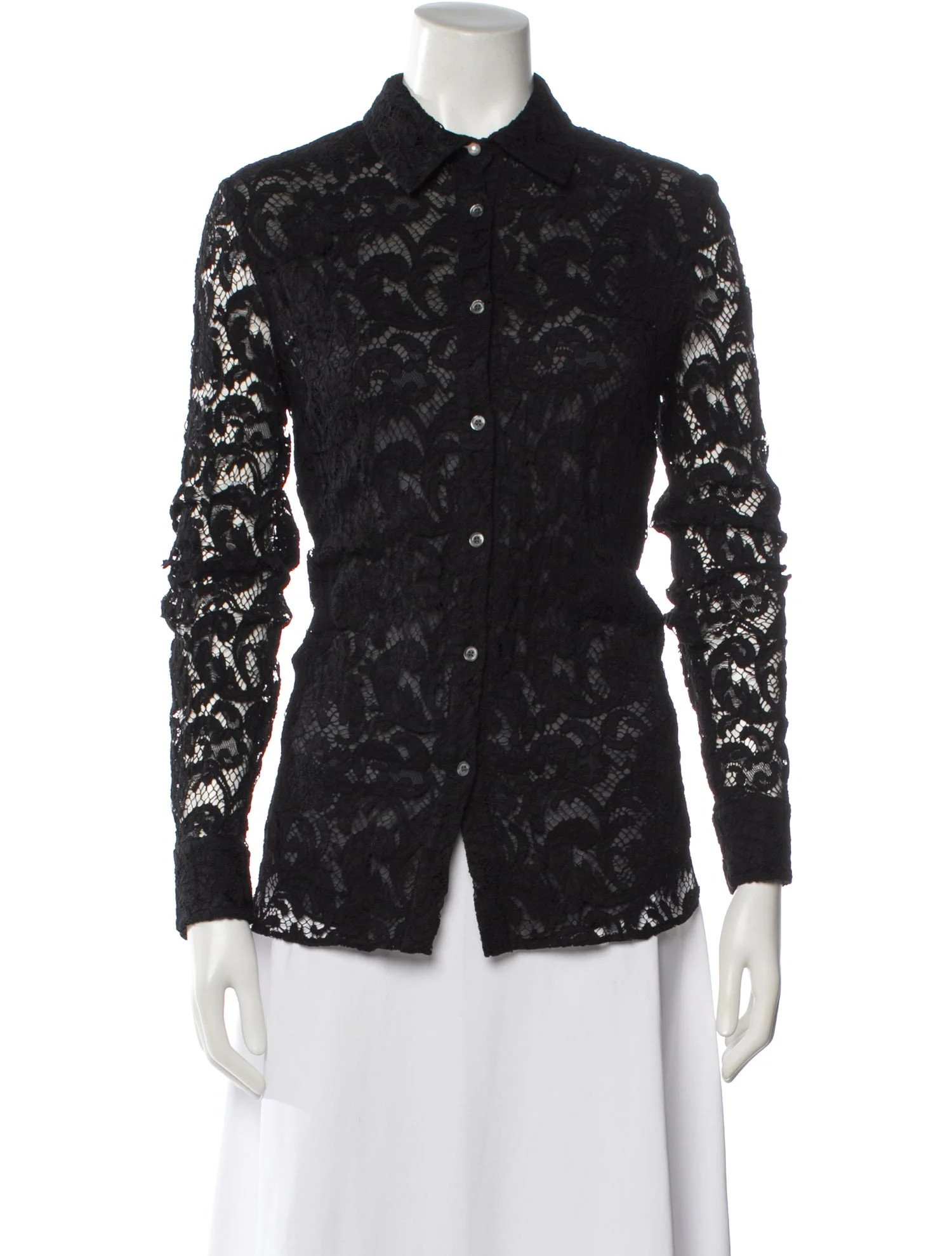 Adam Lippes Lace Lace Pattern Button-Up Top - Black Tops, Clothing - ALP39480 | The RealReal | The RealReal