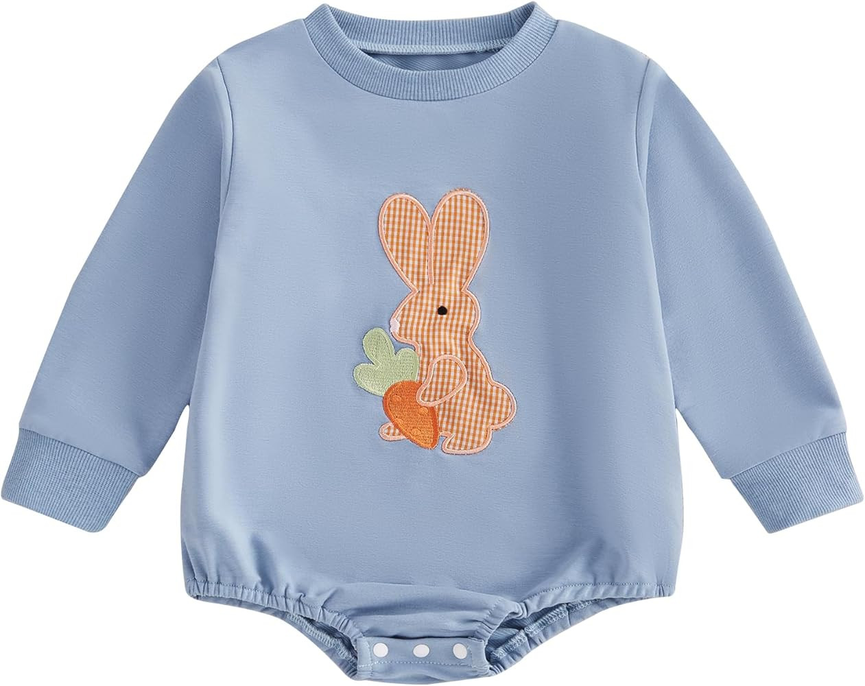 Newborn Baby Easter Outfit Bunny Embroidery Long Sleeve Sweatshirt Bubble Romper Oversized Clothe... | Amazon (US)