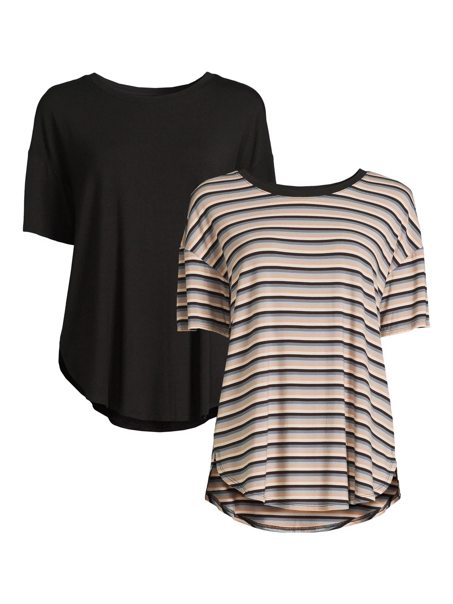 Time and Tru Women's Tunic Tee with Short Sleeves, 2-Pack, Sizes XS-XXXL | Walmart (US)
