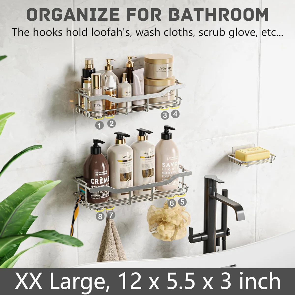 Adhesive Shower Caddy 3-Pack, No Drilling Rustproof Bathroom Organizer With Soap Holder And Hooks... | Wayfair North America