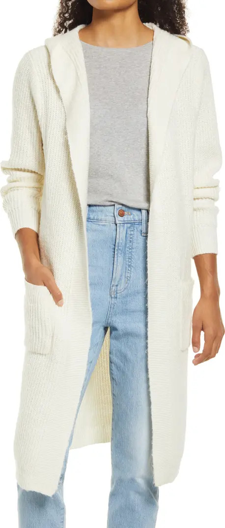 Ribbed Hooded Long Cotton Blend Cardigan | Nordstrom