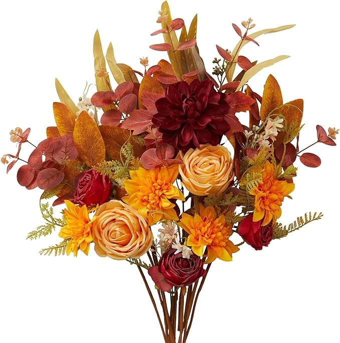 Anna's Whimsy 10PCs Fall Flowers Bouquets for Thanksgiving, Fake Flowers for Table Decor, Farmhou... | Amazon (US)