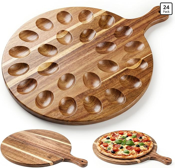 Deviled Egg Platter, Wooden Round Deviled Egg Charcuterie Board Tray Holder Carrier with 24 Holes... | Amazon (US)