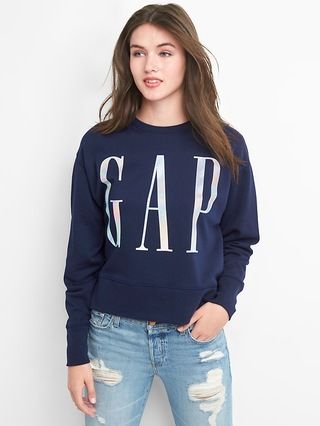 Gap Womens Logo Crop Crewneck Sweater Crayon True Indigo Size L | Gap US