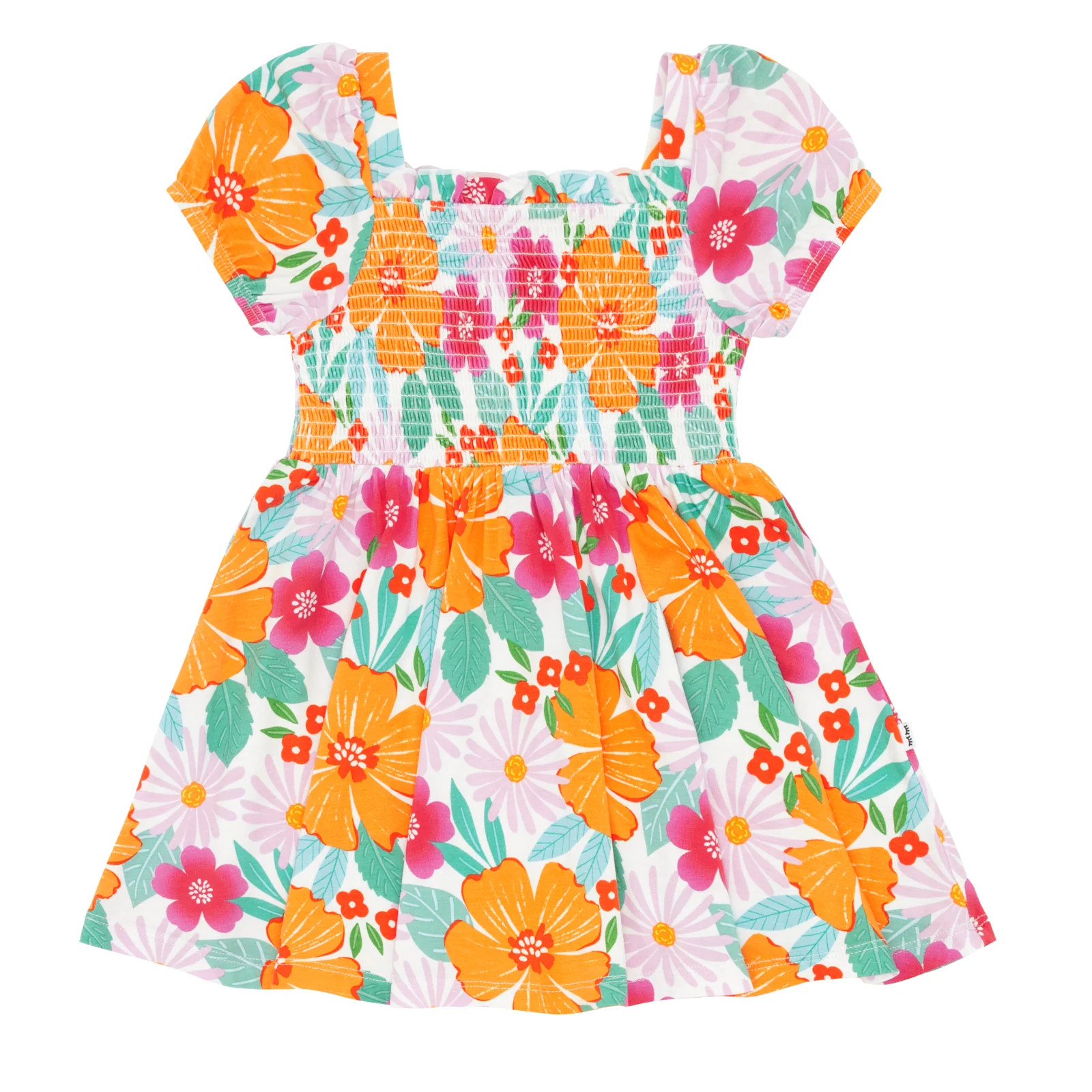 Beachy Blooms Puff Sleeve Smocked Dress | Little Sleepies