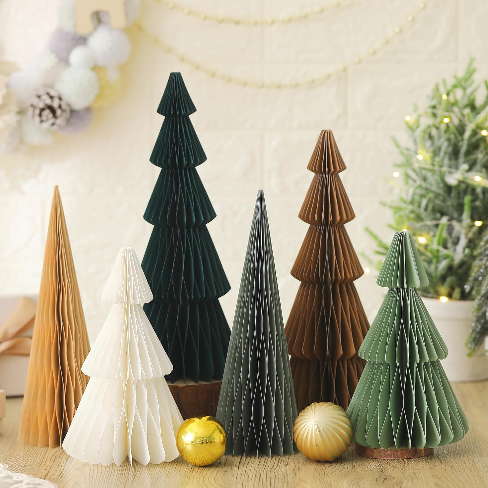 6 Pcs Neutral Christmas Tree Honeycomb Centerpiece Minimalist 3D Paper Trees Centerpiece Modern C... | Amazon (US)