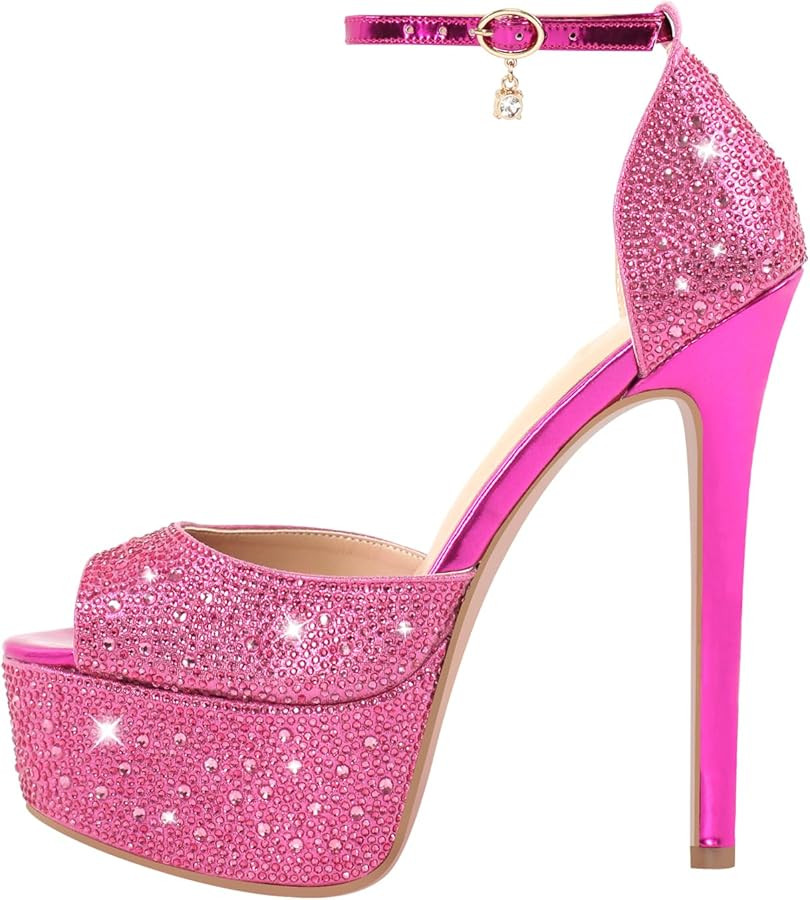 LISHAN Women's Round Open Toe Platform Clear High Heel Zip Up Sandals | Amazon (US)