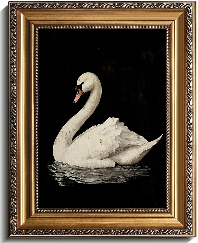 Vintage White Swan Canvas Wall Art with Distressed Gold Frame - Ready-to-Hang Swan Pictures Wall ... | Amazon (US)