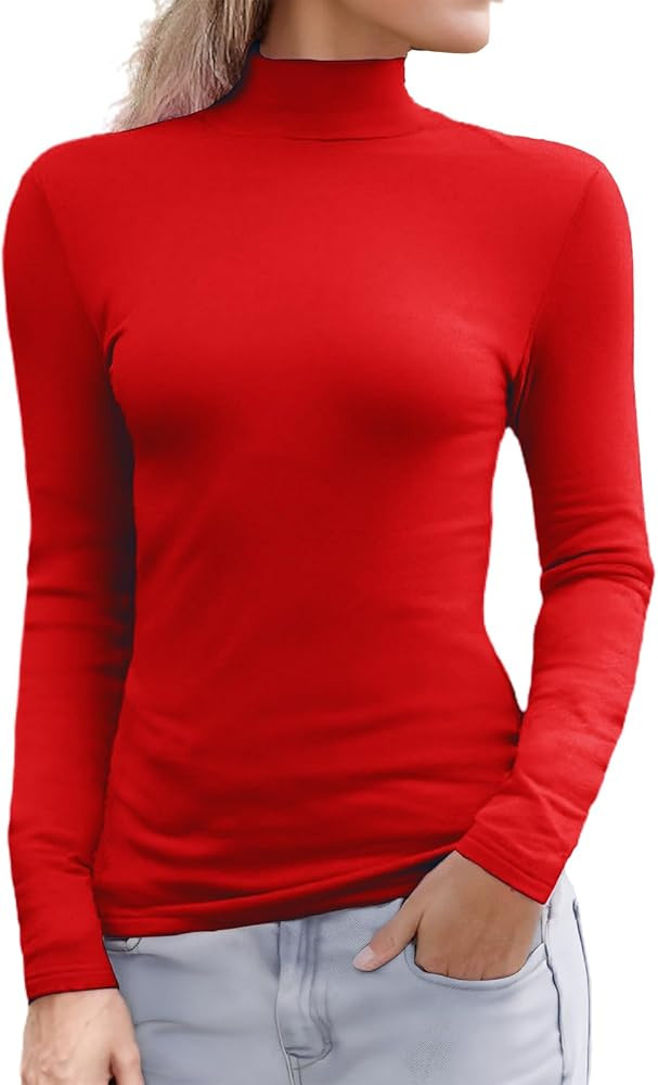 Abardsion Women's Long Sleeve Mock Turtleneck Shirts 2025 Fleece Lined Base Layer Slim Fit Therma... | Amazon (US)