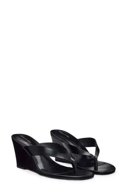 Reformation Jessie Wedge Thong Sandal in Black Leather at Nordstrom, Size 5 | Nordstrom