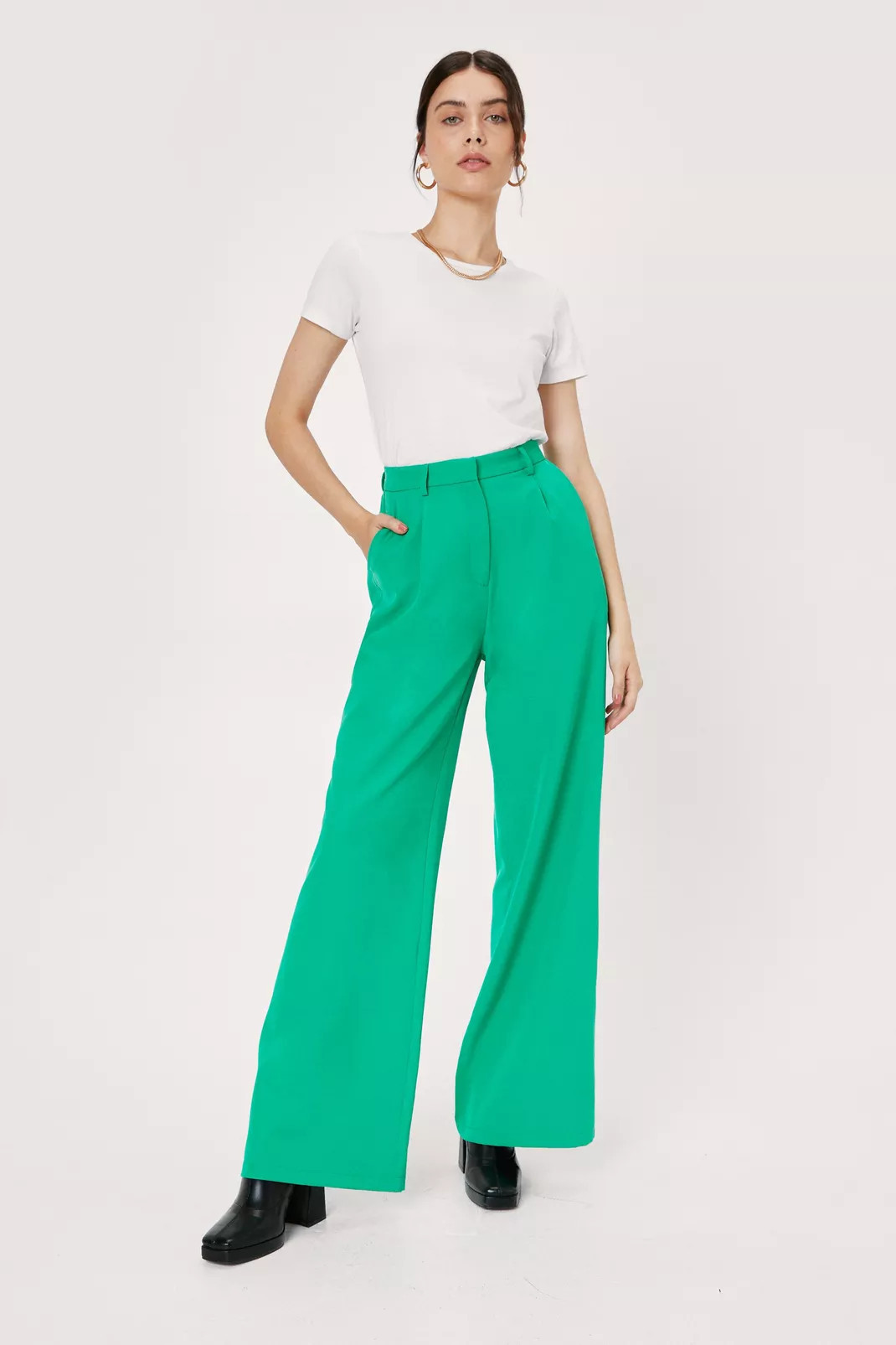 Pleated Wide Leg High Waisted Tailored Pants | Nasty Gal (US)