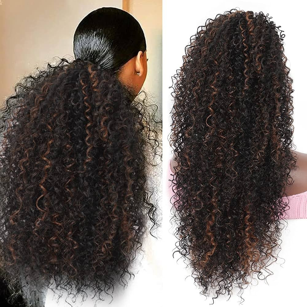 Youthfee 27” Drawstring Ponytail Deep Curly Heat Resistant Synthetic Instant Clip Ponytail Exte... | Amazon (US)