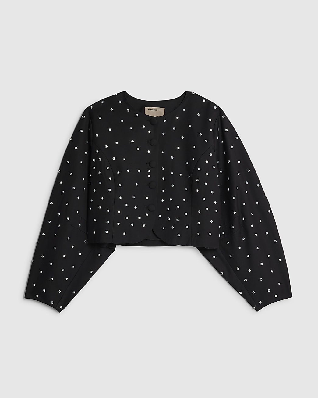 Black Studded Cocoon Sleeve Cropped Jacket | River Island UK & IE