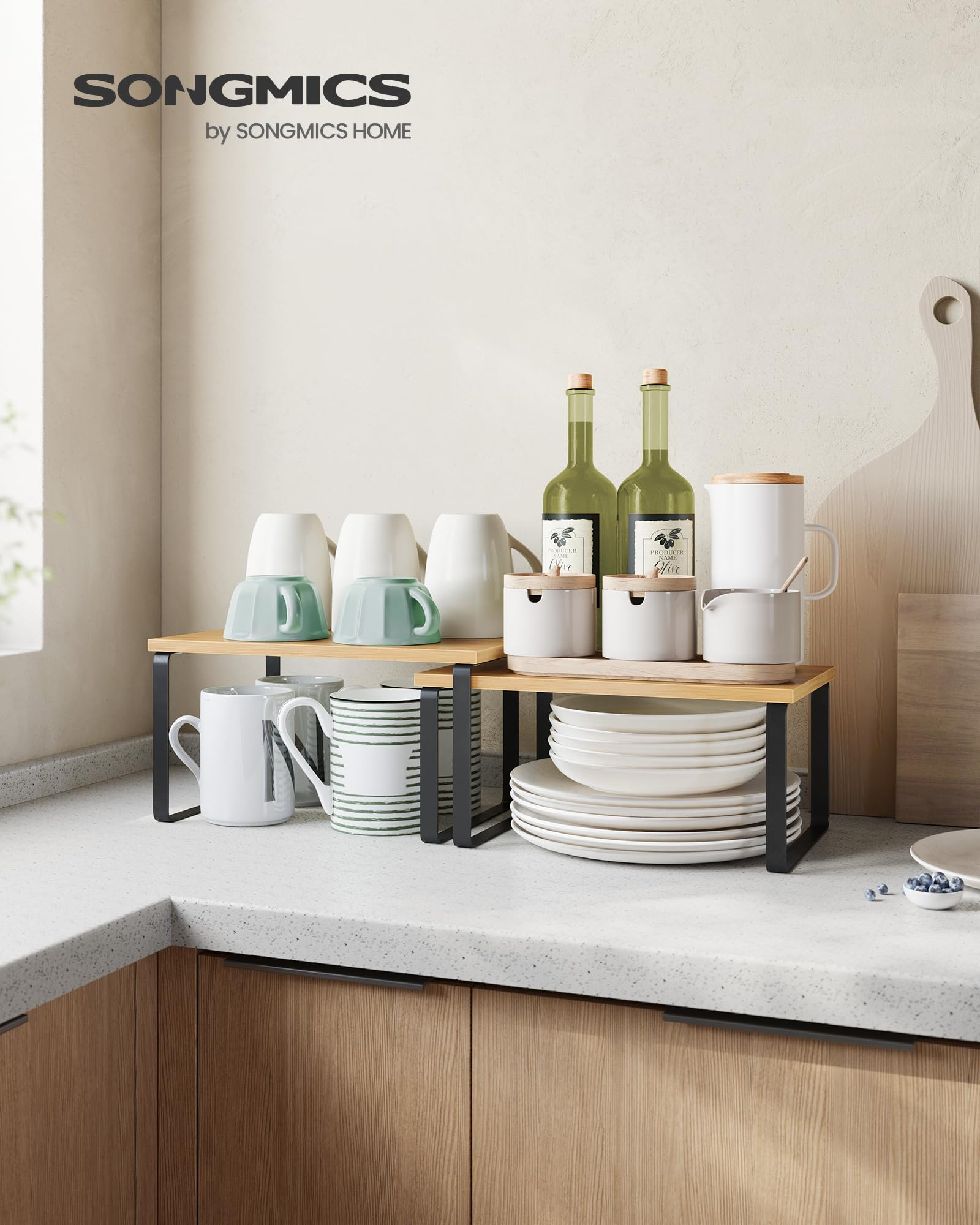 SONGMICS Cabinet Organizer Shelf, Set of 2 Kitchen Counter Shelves, Kitchen Storage, Spice Rack, ... | Amazon (US)